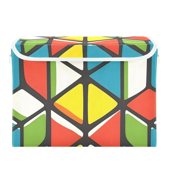 Seamless Pattern Of Cube Flat Foldable Storage Bin with Lid and Handle Collapsible Storage Box 16.5 x 12.6 x 11.8 inches