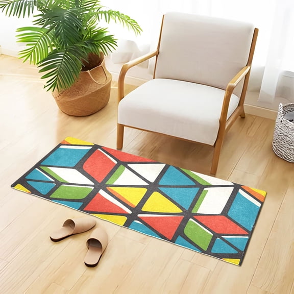 Seamless Pattern Of Cube Flat Plush Carpet Non Slip Runner Rug Absorbent Bath Mat 39" x 20"