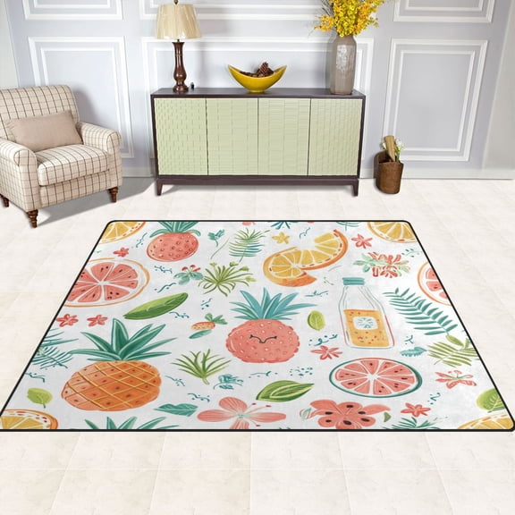 Seamless Pattern Of Fruit 63''x48'' Plush Memory Foam Bath Mat, Soft, Absorbent, Non Slip, Durable