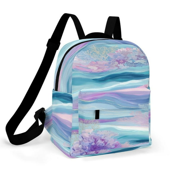 Seamless Pattern With Abstract Waves And Coral Small Backpack Cute Mini Backpacks For Woman Lightweight Daypacks