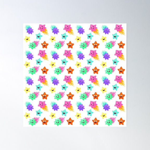 Seamless Pattern With Comets And Stars – Cute Space Illustration Poster Wall Art, Modern Wall Decor, 30x30 UNFRAMED