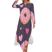 YHX66 Seamless Pattern for s Projects with Sweet Pink Donuts . School, Education Or Nursery Theme Wallp Chiffon Dress V Neck Beach Dresses Female Wear Casual Dress Birthday Gift
