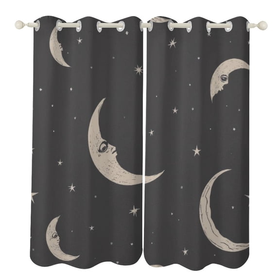 Seamless Pattern with Crescent Moons And Stars 2 Panels 3D Printing Pattern Curtain for Bedroom Living Room Kitchen Window Decoration Home
