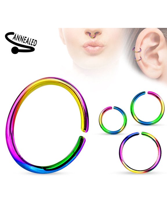 Seamless Piercing Rings Bendable Anodized Steel Multiple Colors 20G 18G 16G