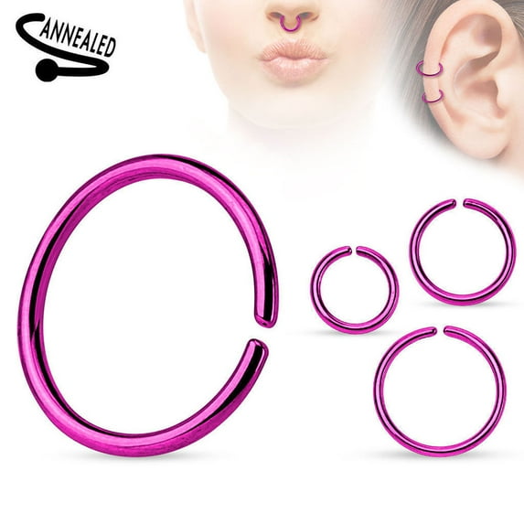 Seamless Piercing Rings Bendable Anodized Steel Multiple Colors 20G 18G 16G