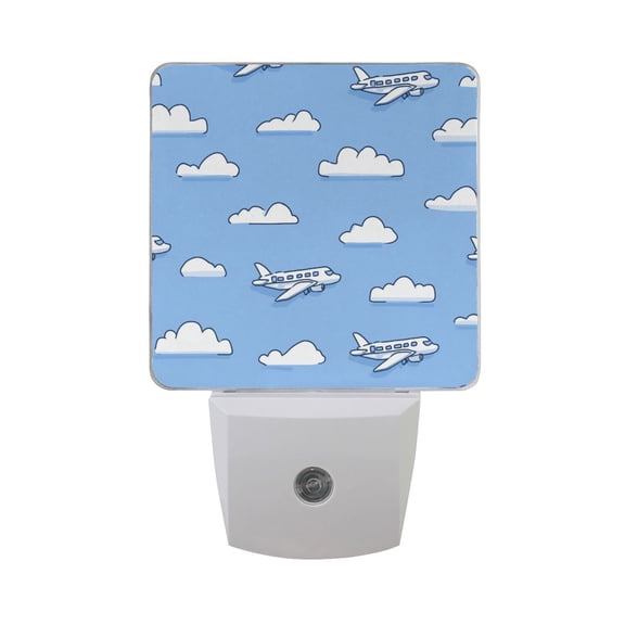 Seamless Planes Clouds Cartoon LED Night Light Sensor Lamp Plug-in Adjustable Brightness 2 Pack