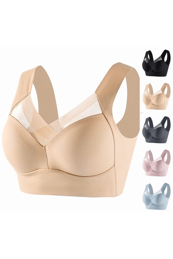 Seamless Powerful Push Up Wireless Bra Lift Full-Figure Posture Correcting Bra Ice Silk Anti Sagging Bra Complexion 3XL