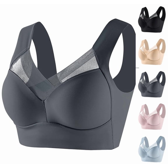 Seamless Powerful Push Up Wireless Bra Lift Full-Figure Posture Correcting Bra Ice Silk Anti Sagging Bra Light Gray XXL