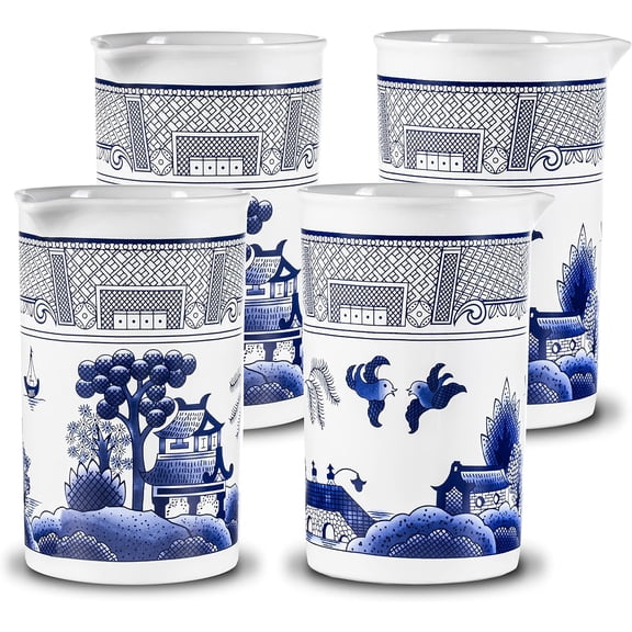 Seamless Professional Porcelain Mixing Glass 600mL / 20oz (Traditional Blue Willow Pattern, 4)