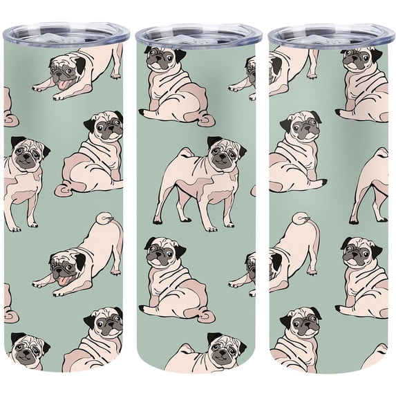 Seamless Pugs Skinny Tumbler with Lid, Vacuum Insulated Double Wall Stainless Steel Travel Tumbler Cup for Coffee Tea Beverages, 20 oz