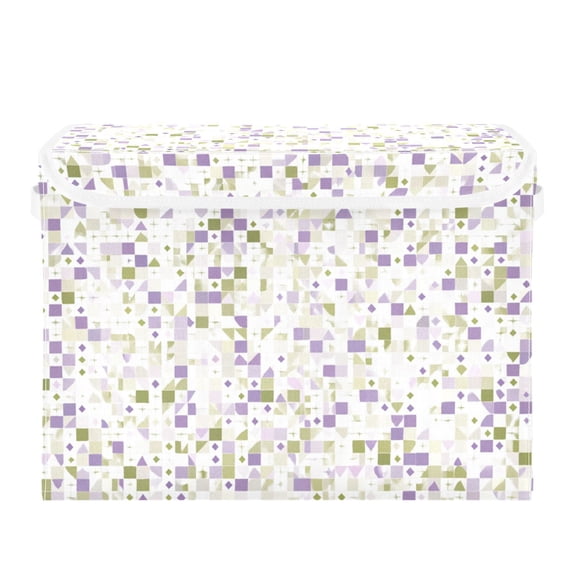 Seamless Purple and Green Geometric Pattern Foldable Storage Bins with Lids Handles Collapsible Storage Containers Tote Boxes 16.5 x 12.6 x 11.8 inches