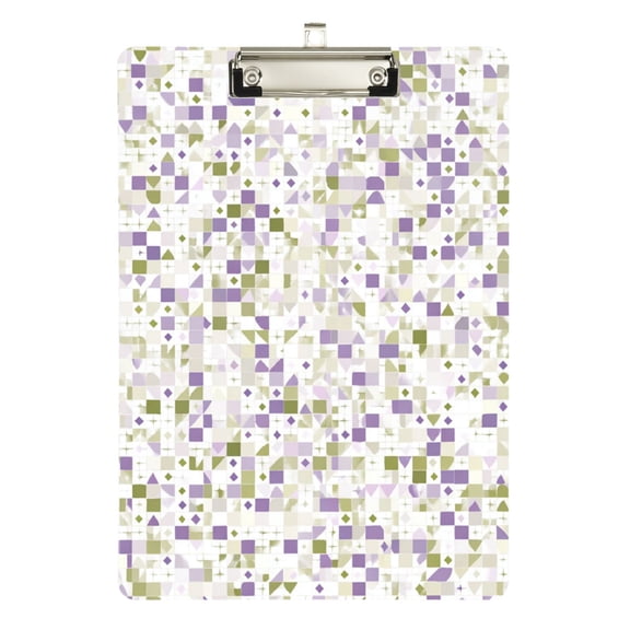 Seamless Purple and Green Geometric Pattern Acrylic Clipboard Drawing Board with Hook Writing Pad File Storage A4 Size Silver 12.5" x 9"