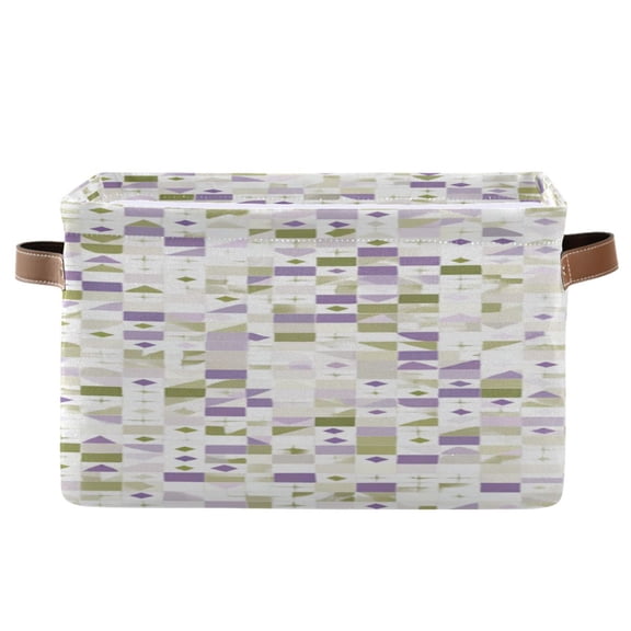 Seamless Purple and Green Geometric Pattern Square Storage Bins with Handles Collapsible Containing Box 1 Pack