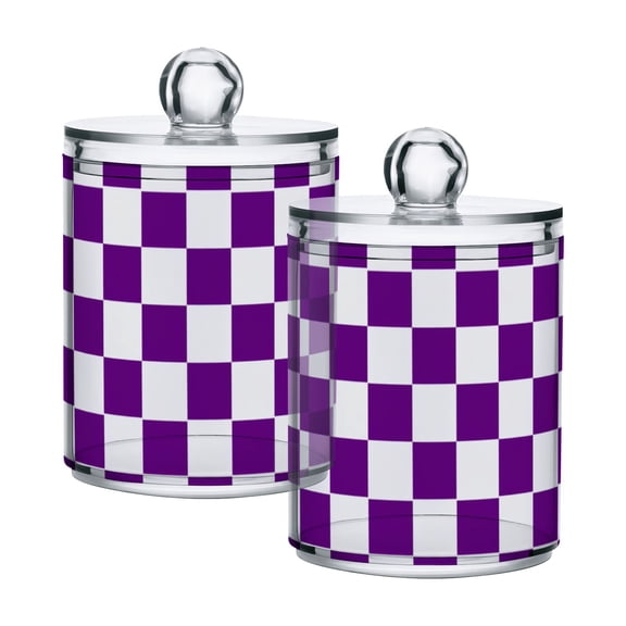 Seamless Purple and White Checkerboard Translucent Plastic Cans Storage Canisters with Lid Set of 2
