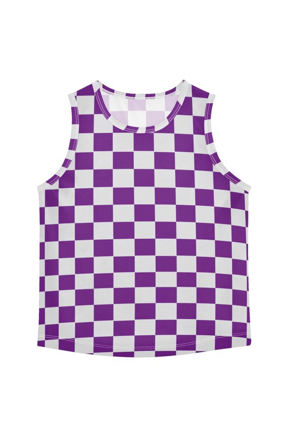 Seamless Purple and White Checkerboard Vest Undershirt Tank Top Sleeveless Quick Dry 6Y