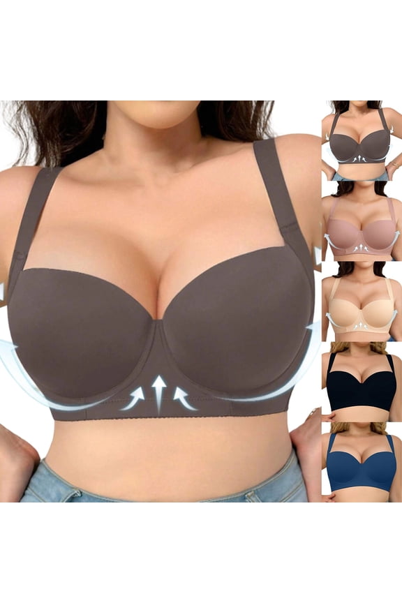 Seamless Push Up Bras for Women Underwire Lift Plus Size Bra Deep V Full Coverage Everyday Bralette for Large Breasts Adjustable Straps Bralettes Beige Bras,Size 36D-46D