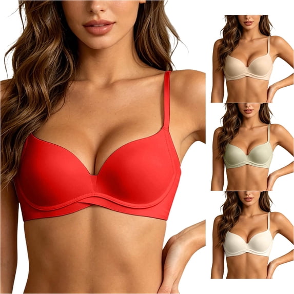 Seamless Push Up Bra For Small Bust Comfortable Underwear Natural All Day Support, M, Red