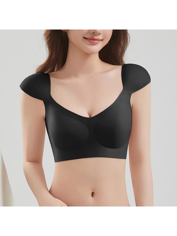 Seamless Push Up Bra for Shoulder Pad Strapless Sagging Support Comfortable Wireless T Shirt Daily Casual Wear Black L