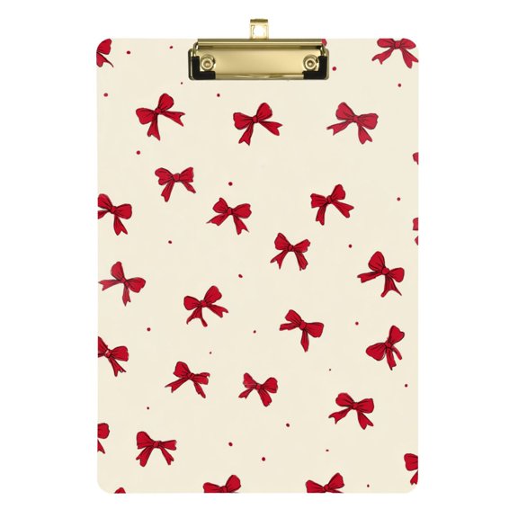 Seamless Red Bows Acrylic Clipboard Drawing Board with Hook Writing Pad File Storage A4 Size Gold 12.5" x 9"