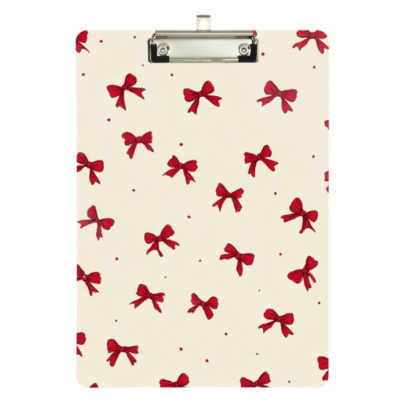 Seamless Red Bows Acrylic Clipboard Drawing Board with Hook Writing Pad File Storage A4 Size Silver 12.5" x 9"