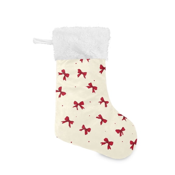 Seamless Red Bows Christmas Stockings Large Capacity 18 inch Gift Bag with Hook Xmas Holiday Decor 1 Pack