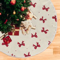 Seamless Red Bows Christmas Tree Skirt Opening Design Floor Mat Holiday Decor 35 inch