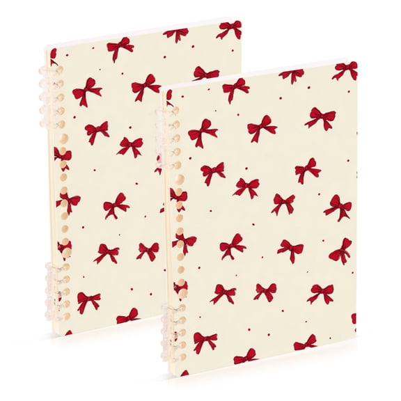 Seamless Red Bows Notebook Detachable Coil Notebook Diary Plan Book A5 Size 60 Pages 1 Pack