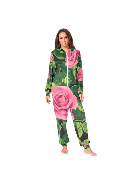 Seamless Rose Vector Adult Unisex Onesie Pajamas One Piece Suit Pjs Sleepwear Jumpsuit