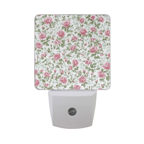 Seamless Roses Floral Pattern LED Night Light Sensor Lamp Plug-in Adjustable Brightness 2 Pack