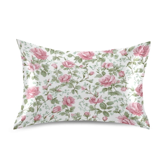 Seamless Roses Floral Pattern Satin Pillowcase Envelope Design Pillow Covers 1 Pack Queen Size 20" x 30"