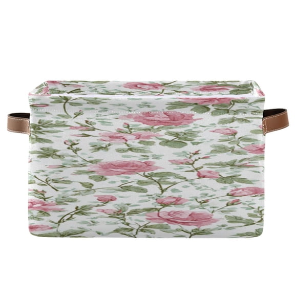 Seamless Roses Floral Pattern Square Storage Bins with Handles Collapsible Containing Box 1 Pack