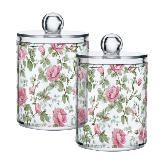 Seamless Roses Floral Pattern Translucent Plastic Cans Storage Canisters with Lid Set of 2