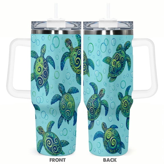 40oz Sea Turtle Ocean Bubble Tropical Marine Life Insulated Tumbler with Handle and Straw Travel Cup Car Cup