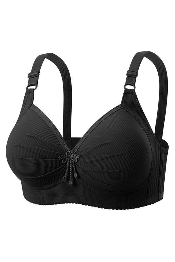 Seamless Sexy Push Up Bras for Older Women Wireless Posture Correcting Bra with Support Bra for Seniors Black L