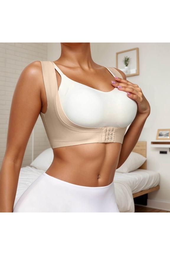 Seamless Shapewear Top Front Closure Back Support Bra Correcting Posture Daily Wear Beige L