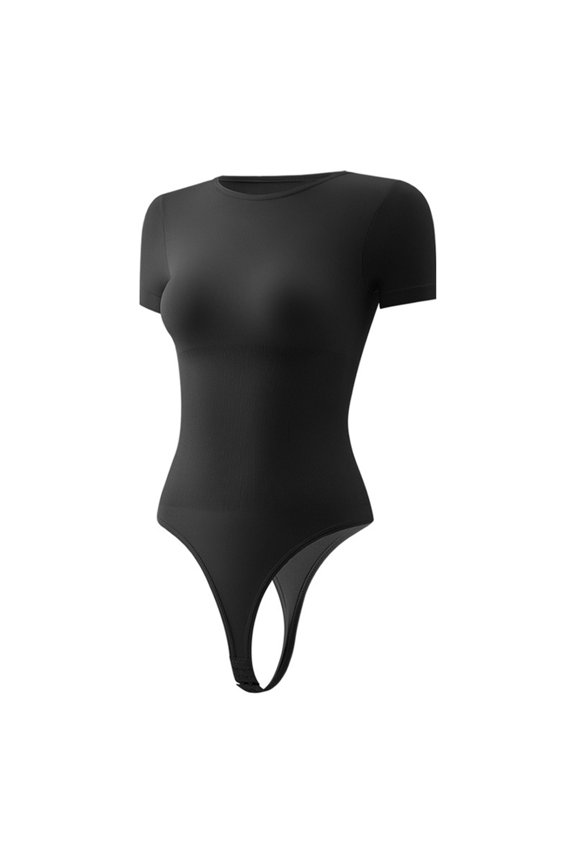 Seamless Short Sleeve Shapewear Bodysuit For Women, Tummy Control Thong Body Shaper, Waist Sculpting Compression One Piece Bodysuit, Smooth Slimming Base Layer For Daily Wear, Outfits And Dresses,S