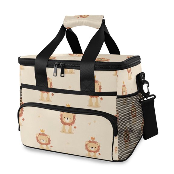 Seamless Sitting Lion Cute Portable Cooler Lunch Box Reusable Insulated Lunch Bag Leakproof 15L