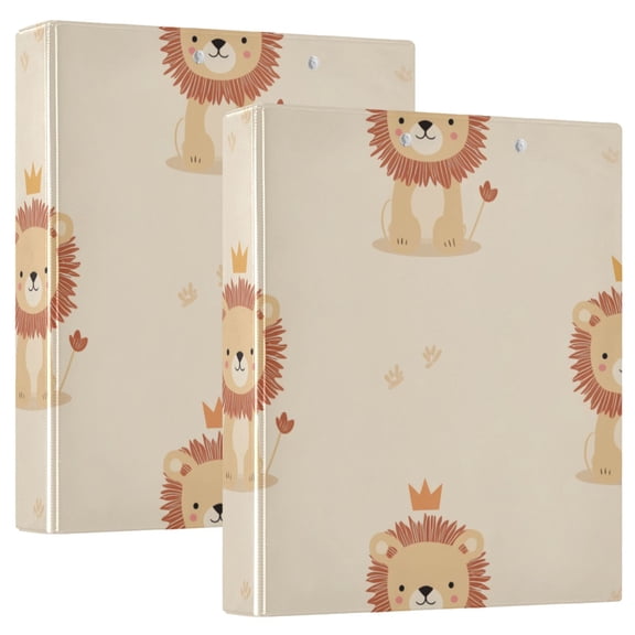 Seamless Sitting Lion Cute Round Ring Binder 3 Rings 1.5" Capacity File Storage for A4 Size 2 Pack