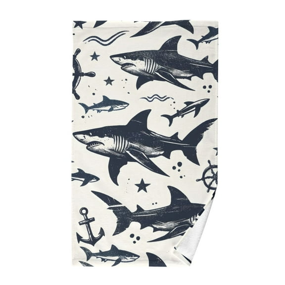 Seamless Sketch Shark Pattern Cotton Face Towels Absorbent Hand Towel Soft Bathroom Towel for Kitchen Hotel Decoration
