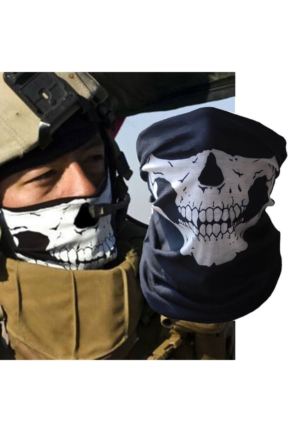 Seamless Skull Face Mask Neck Gaiter - Multi-Purpose Headwear for Skiing Cycling & Halloween - Breathable Microfiber Bandana for Men & Women(White)