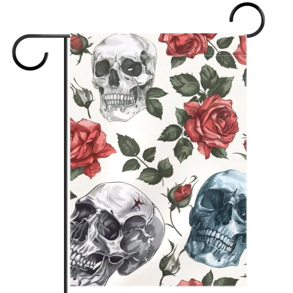 Seamless Skulls and Roses Background Garden Flag Double Sided House Flag for Outdoor Home, Personalized All Year Round Yard Decor 12 x 18 Inch