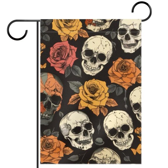 Seamless Skulls and Roses Garden Flag Double Sided House Flag for Outdoor Home, Personalized All Year Round Yard Decor 12 x 18 Inch