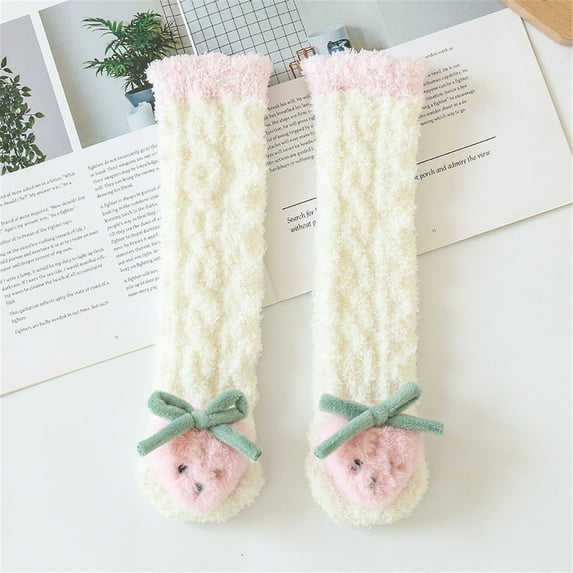 Seamless Socks Kid Fuzzy Knee High Socks Toddler Boys Girls Cozy Slipper Socks Soft Cute Winter Fleece Long Socks White One Size