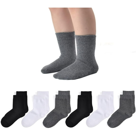 Seamless Socks for Girls Boys Thin Breathable School Uniform Socks Toddlers Cotton Crew Socks 3T-15 Years 6 Pack