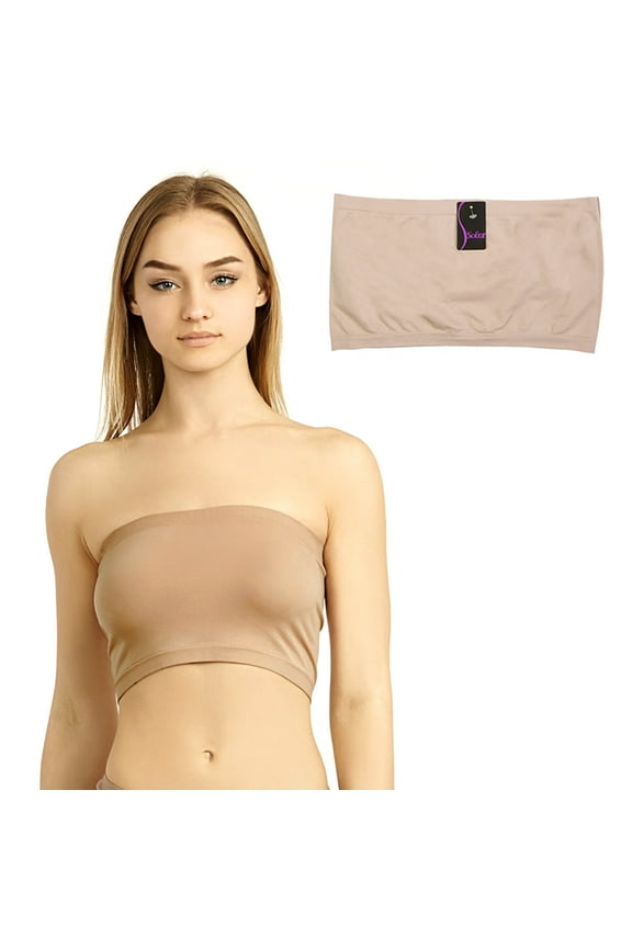 Seamless Spandex Bandeau Bra Cropped Tube Top Strapless Layering Tank Yoga Beige