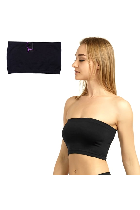 Seamless Spandex Bandeau Bra Cropped Tube Top Strapless Layering Tank Yoga Black