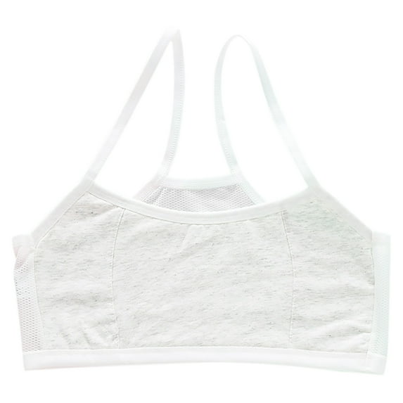 Seamless Sports Bra Girls' Training Bras Cotton Stretch Cami Bralettes - Spaghetti Strap Cropped Underwear Bra Bralette for Girls Gray L