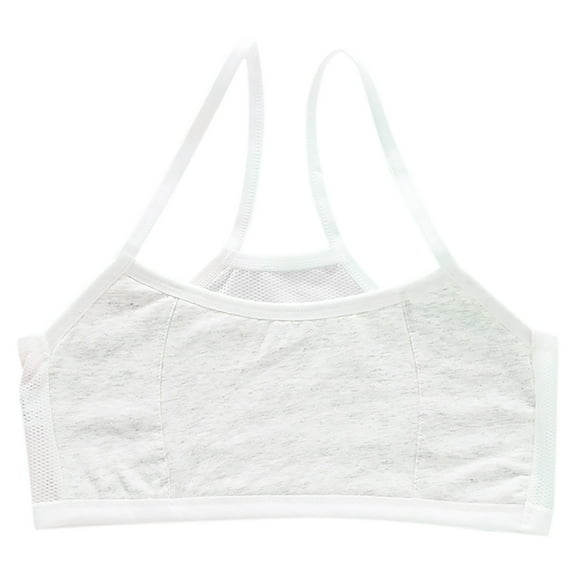 Seamless Sports Bra Girls' Training Bras Cotton Stretch Cami Bralettes - Spaghetti Strap Cropped Underwear Bra Bralette for Girls Gray L