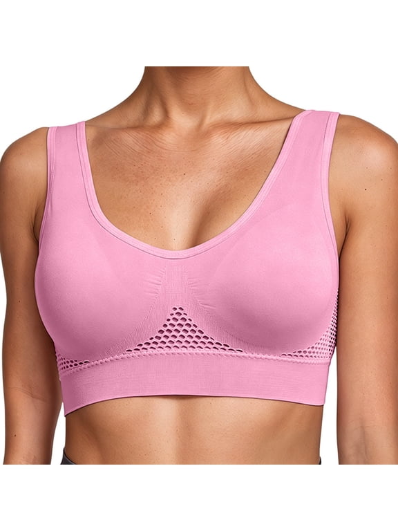 Seamless Sports Bra Plus Size 6XL, Medium Support Wire-Free Workout Bra with Mesh, Soft Padded Yoga Top for Large Bust