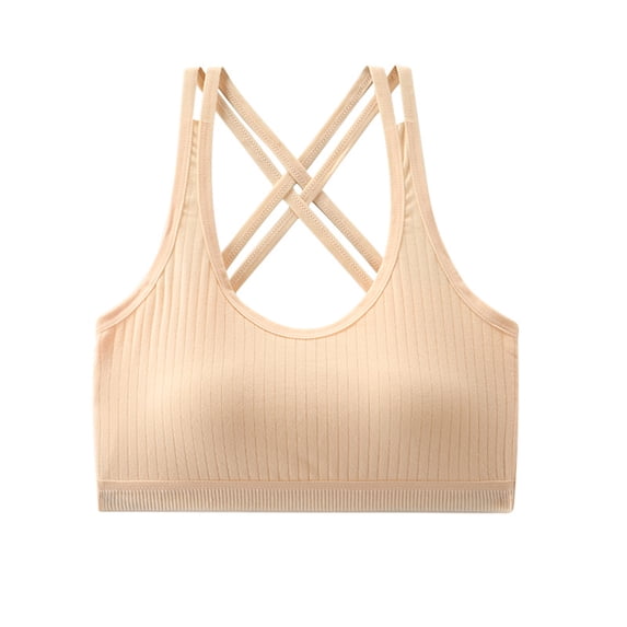 Seamless Sports Bra with Crisscross Back Straps for Women Ribbed Texture Wireless Design Comfortable Fit for Everyday Wear
